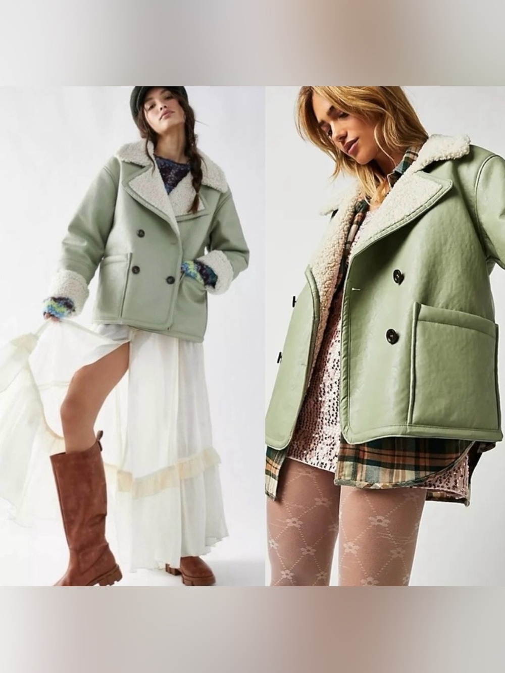 Free People Kaja Vegan Leather Peacoat Jacket Matcha Green Medium